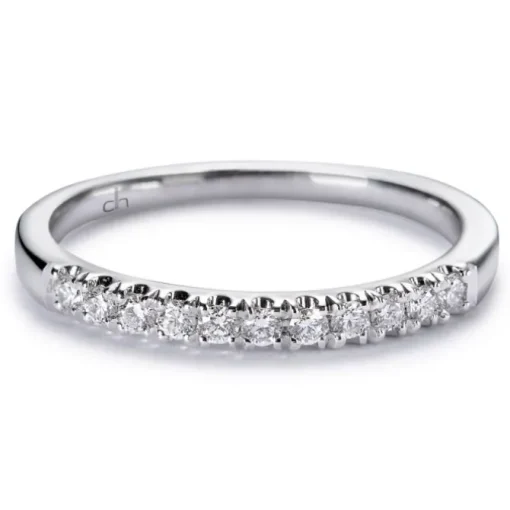 Media alianza de oro blanco con diamantes en garra 0.18 quilates