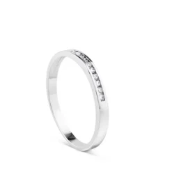 Media alianza de oro blanco y diamantes en carril talla brillante de 0,10 quilates