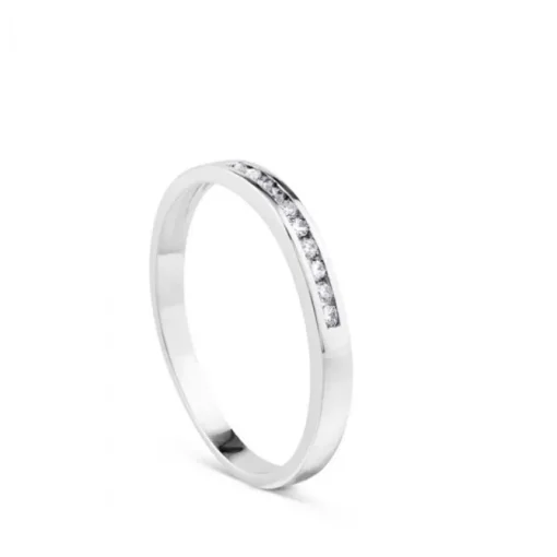 Media alianza de oro blanco y diamantes en carril talla brillante de 0,10 quilates