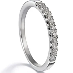 Media alianza de oro blanco con diamantes en garra 0.18 quilates