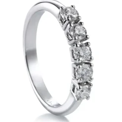 Media alianza de oro blanco con 5 diamantes en garra