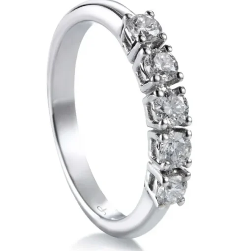 Media alianza de oro blanco con 5 diamantes en garra