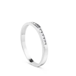 Media alianza de oro blanco y diamantes en carril talla brillante de 0,10 quilates