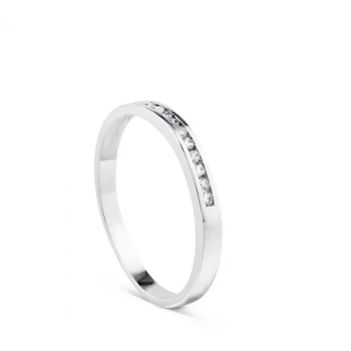Media alianza de oro blanco y diamantes en carril talla brillante de 0,10 quilates