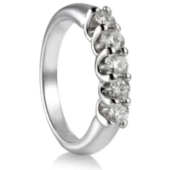 Media alianza de oro blanco con 5 diamantes en garra de 0,58 quilates