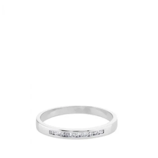 Media alianza de oro blanco y diamantes en carril talla brillante de 0,10 quilates