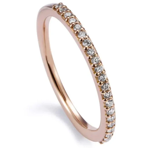Media alianza de oro rosa con diamantes en garra 0.15 quilates