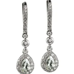 Pendientes "Caramelo" de oro blanco con cuarzos prasio y orla de diamantes