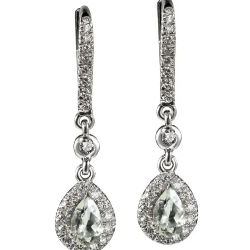Pendientes "Caramelo" de oro blanco con cuarzos prasio y orla de diamantes