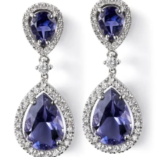 Pendientes "Caramelo" de oro blanco iolitas y diamantes