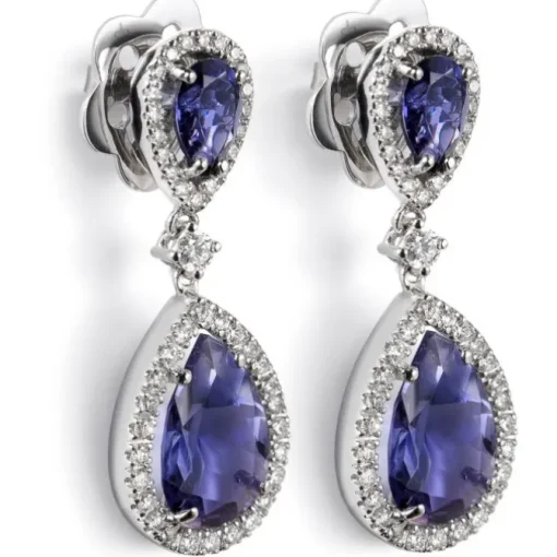 Pendientes "Caramelo" de oro blanco iolitas y diamantes