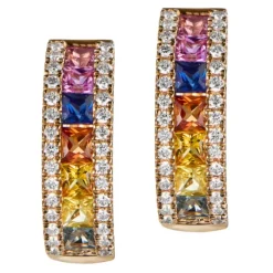 Pendientes "Carrousel" de oro rosa con zafiros de colores y diamantes