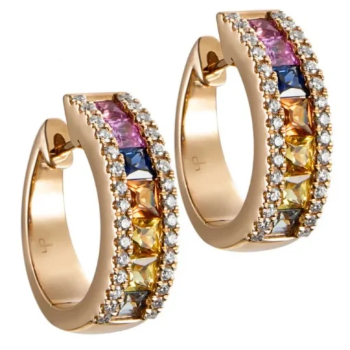 Pendientes "Carrousel" de oro rosa con zafiros de colores y diamantes