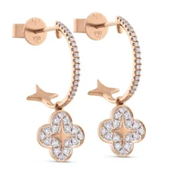 Pendientes criollas "Pensamiento" de oro rosa con diamantes