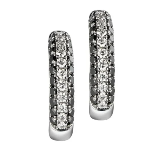 Pendientes de aro de oro blanco con diamantes blancos y negros