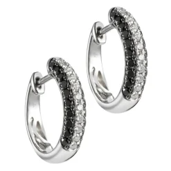 Pendientes de aro de oro blanco con diamantes blancos y negros
