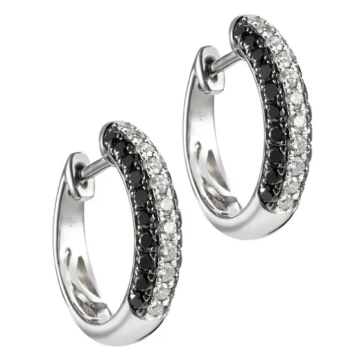 Pendientes de aro de oro blanco con diamantes blancos y negros