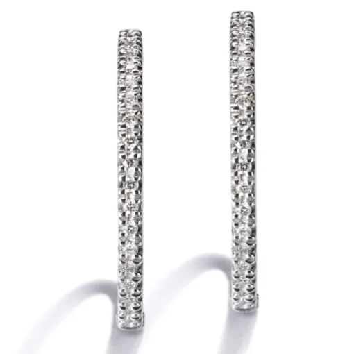 Pendientes de aro finos de oro blanco con diamantes