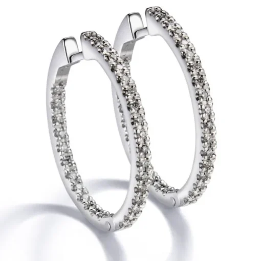Pendientes de aro finos de oro blanco con diamantes