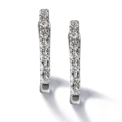 Pendientes de aro ovales pequeños de oro blanco con diamantes