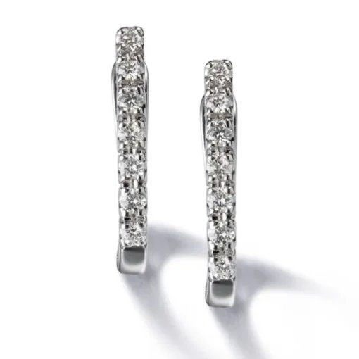 Pendientes de aro ovales pequeños de oro blanco con diamantes