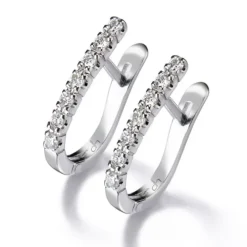 Pendientes de aro ovales pequeños de oro blanco con diamantes