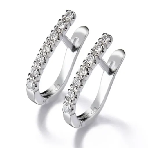 Pendientes de aro ovales pequeños de oro blanco con diamantes
