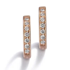 Pendientes de aro pequeños de oro rosa con diamantes en carril 0.17 quilates