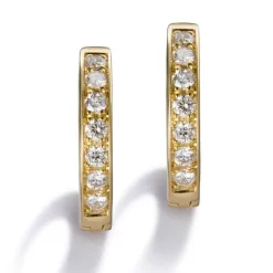Pendientes de aro pequeños de oro amarillo con diamantes en carril 0.17 quilates