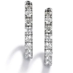 Pendientes de aro pequeños de oro blanco con diamantes en garra 0.25 quilates