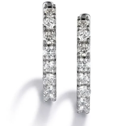 Pendientes de aro pequeños de oro blanco con diamantes en garra 0.25 quilates