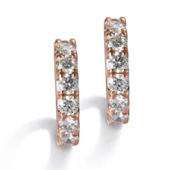 Pendientes de aro pequeños de oro rosa con diamantes en garra 0.48 quilates