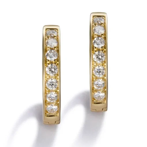Pendientes de aro pequeños de oro amarillo con diamantes en carril 0.17 quilates