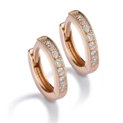 Pendientes de aro pequeños de oro rosa con diamantes en carril 0.17 quilates