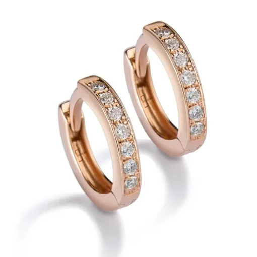Pendientes de aro pequeños de oro rosa con diamantes en carril 0.17 quilates