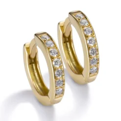 Pendientes de aro pequeños de oro amarillo con diamantes en carril 0.17 quilates