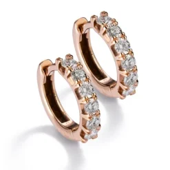 Pendientes de aro pequeños de oro rosa con diamantes en garra 0.48 quilates