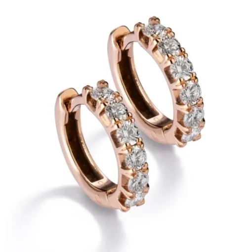 Pendientes de aro pequeños de oro rosa con diamantes en garra 0.48 quilates
