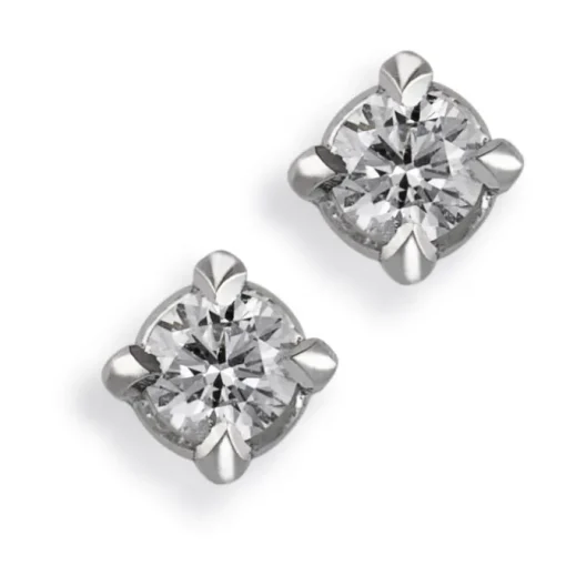 Pendientes de bebé de oro blanco con diamantes en garra