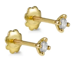 Pendientes de bebé de oro amarillo con diamantes en garra