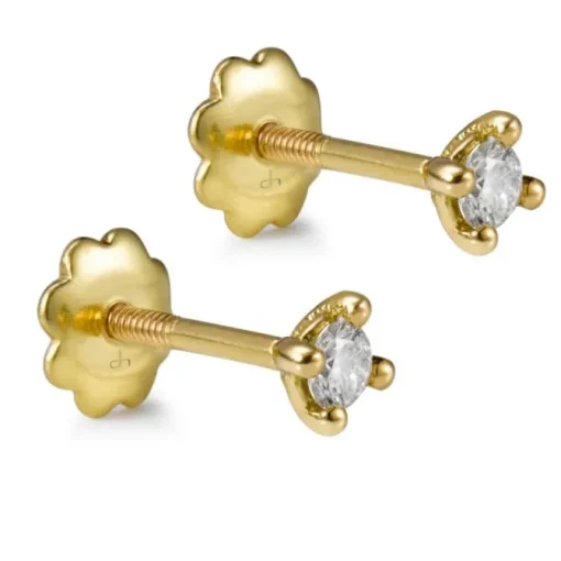 Pendientes de bebé de oro amarillo con diamantes en garra