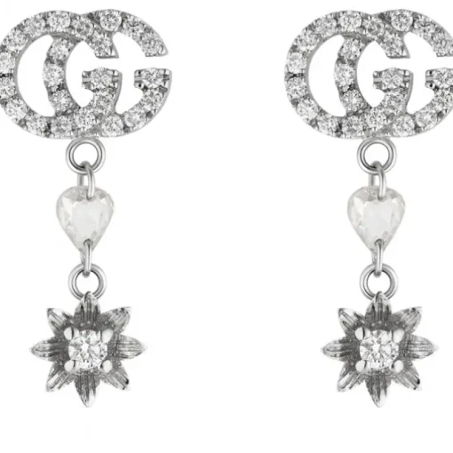Pendientes de flor y Doble G con diamantes Oro Blanco | Chocron Joyeros