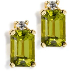 Pendientes de oro amarillo con peridotos y diamantes talla brillante
