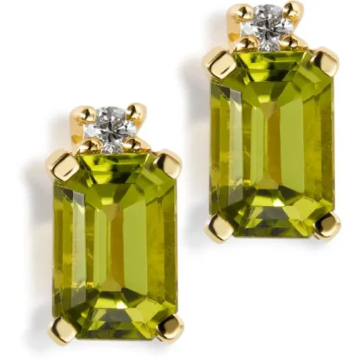 Pendientes de oro amarillo con peridotos y diamantes talla brillante