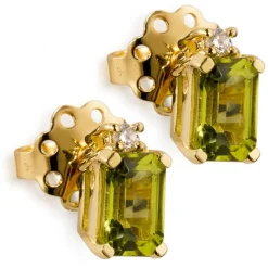 Pendientes de oro amarillo con peridotos y diamantes talla brillante