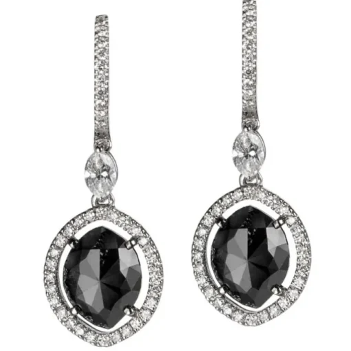 Pendientes de oro blanco con diamantes y diamante negro talla marquise