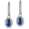 Pendientes de oro blanco con aro de diamantes y zafiros talla oval