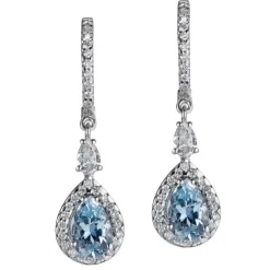 Pendientes de oro blanco con aguamarina talla pera y diamantes