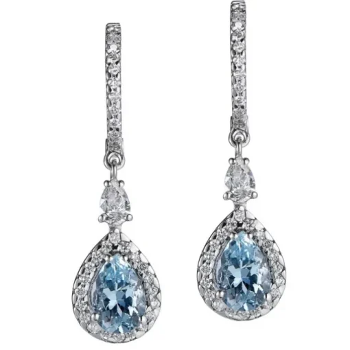 Pendientes de oro blanco con aguamarina talla pera y diamantes
