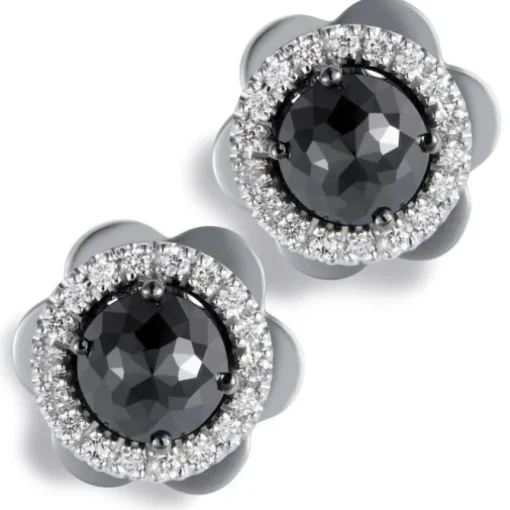 Pendientes de oro blanco con diamantes negros y orla de brillantes